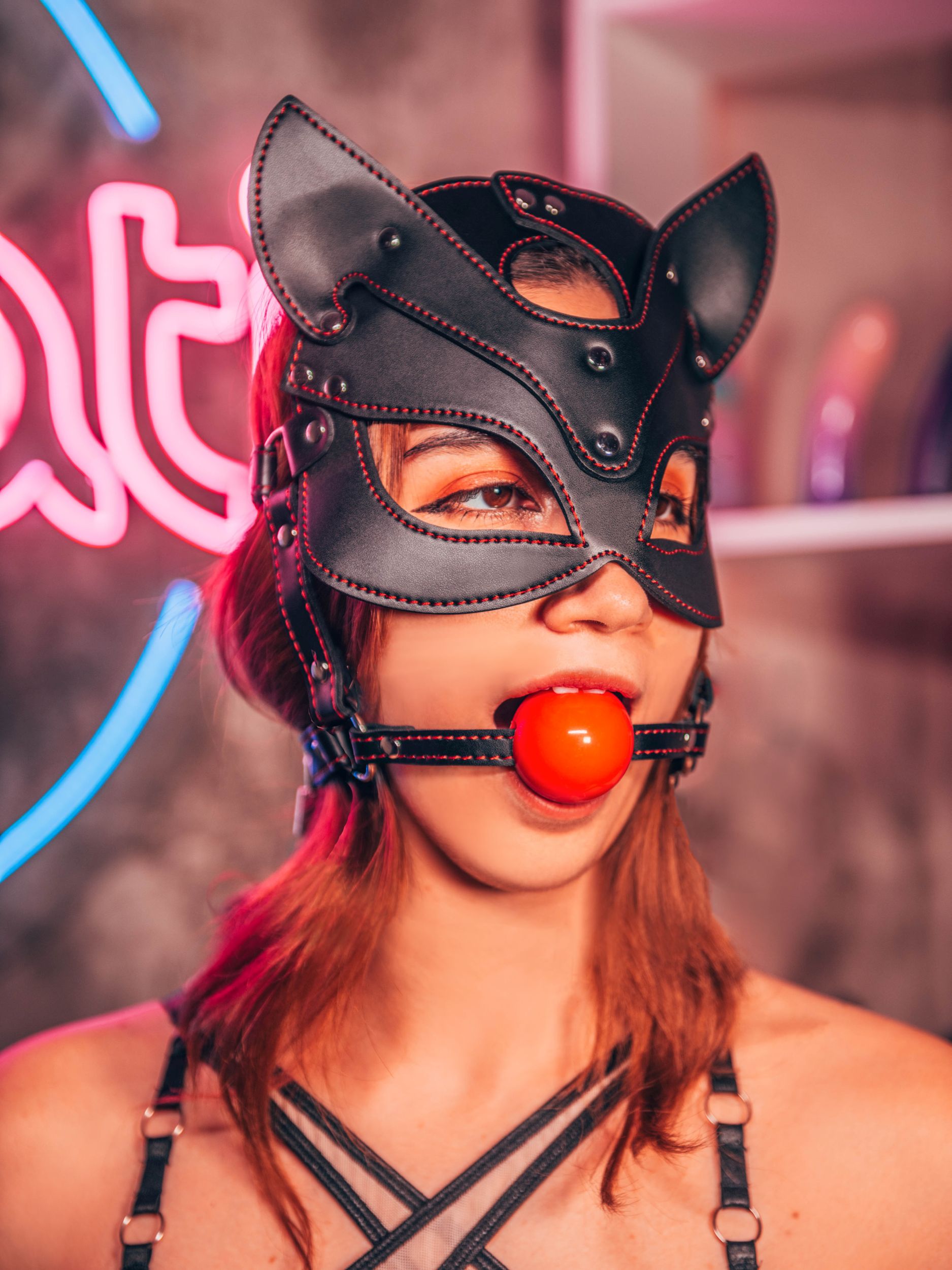 Маска кошка с кляпом SeSati для ролевых игр BD631S2PUADJBK